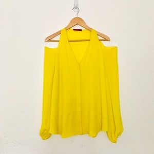 Tamara Mellon Cold Shoulder Neon Yellow Top Size 6
